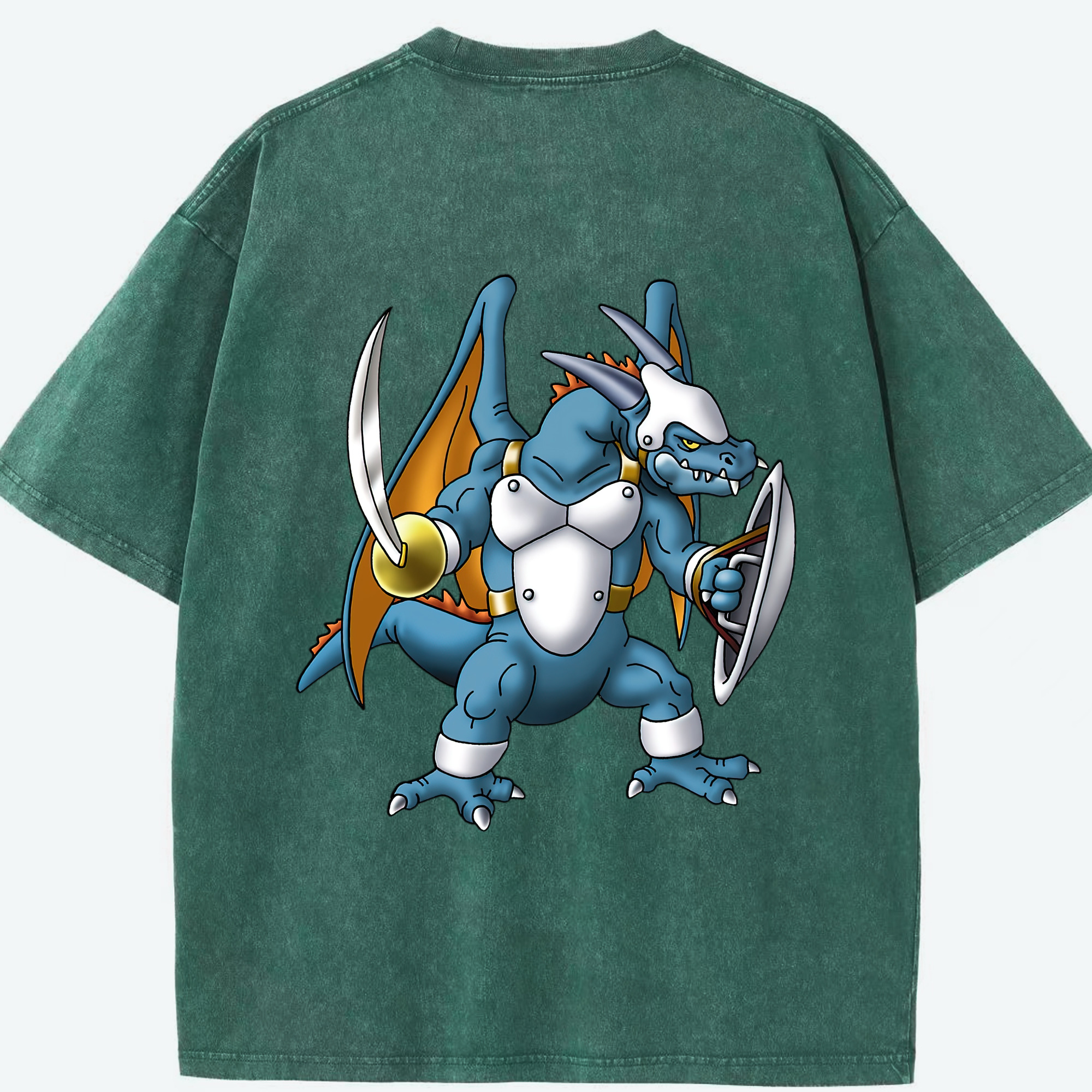 （画像用） ドラゴンクエスト Doragon Kuesuto Dragon Quest 綿100% ヴィンテージ風 半袖Tシャツ（背面プリント）
